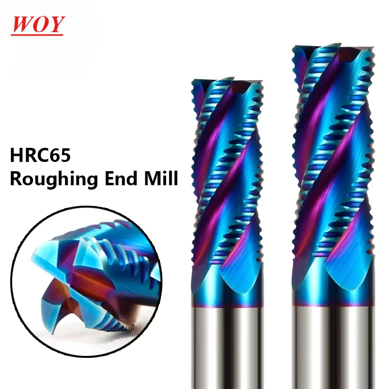 

WOY HRC65 Solid Carbide Roughing End Mill 4 Flute 3-20MM Shank CNC Milling Cutter Bits Router Bit For Metal Roughing Machining