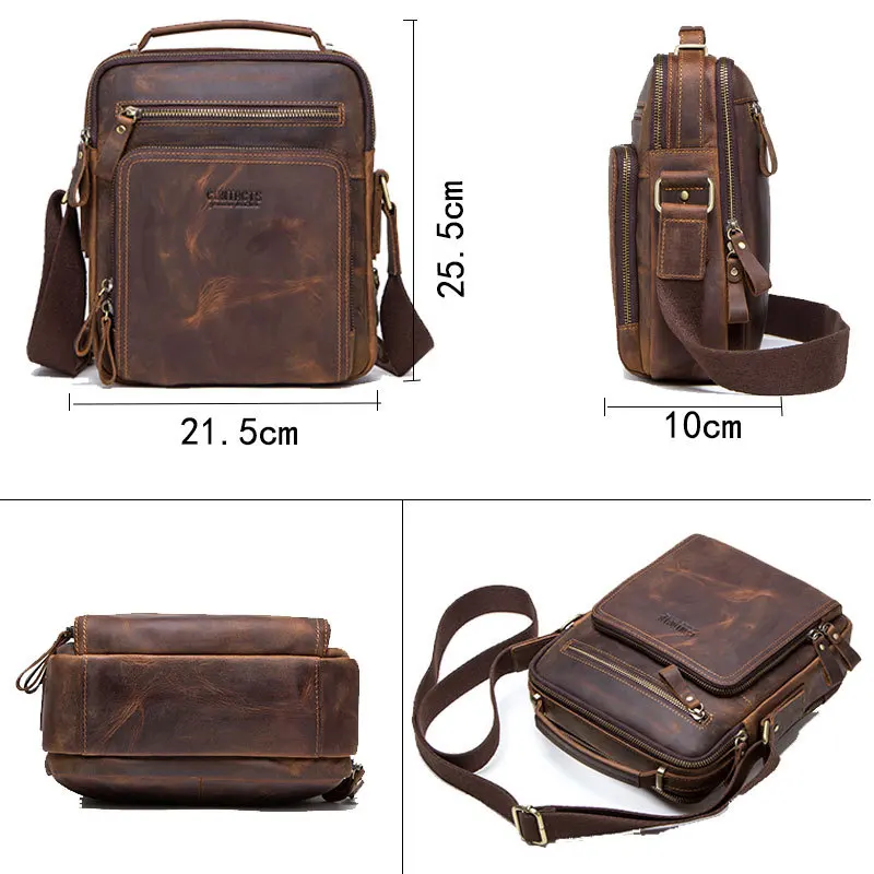 Retro lederen heren schoudertas kleine messenger crossbody tassen Crazy Horse leer mannelijk vintage zacht heren veelzijdig