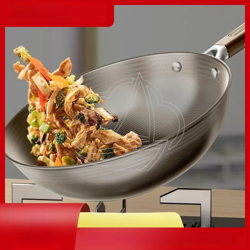 Titanium Composite Non-stick Frying Pan Stainless Steel Wok Smokeless For Gas Stove And Induction Cooker