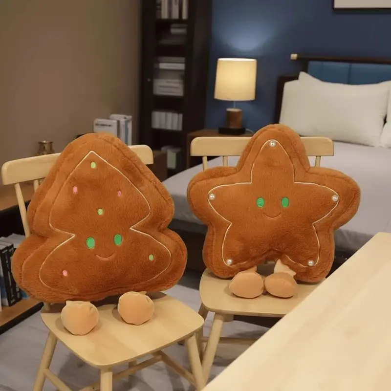 Świąteczna piernikowa gwiazda, pluszowa poduszka w kształcie choinki, urocza świąteczna poduszka na sofę, łóżko, świąteczna zabawka pluszowa i dekoracja dla dzieci.