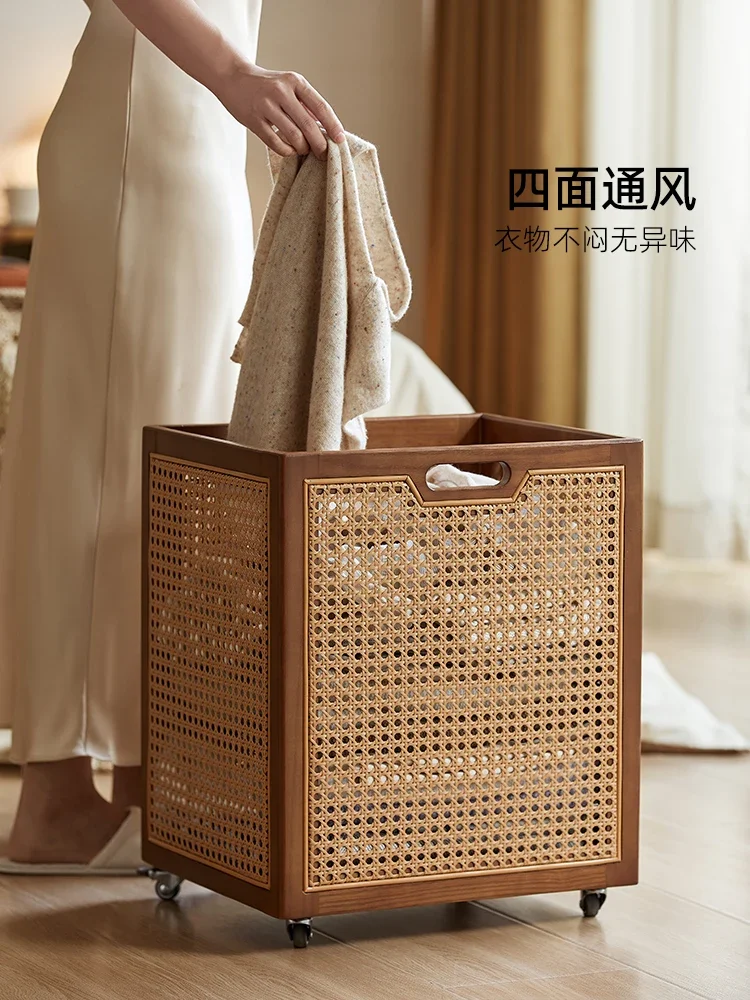 Solid wood hanger, bedroom floor rack, living room clothes rack, household removable with dirty clothes basket, coat rack