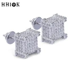 925 Sterling Silver Square Screw Stud Earrings Pave CZ Iced Out Screw Back Hypoallergenic Cube Large Stud Earrings For Men Women