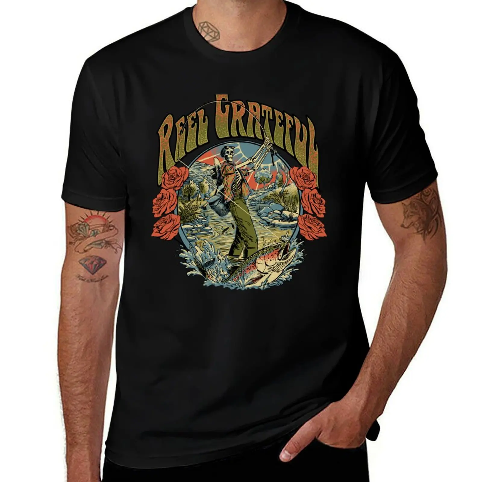 Reel Grateful Trout Fisherman T-Shirt Casual Everyday Short Sleeve T-Shirt