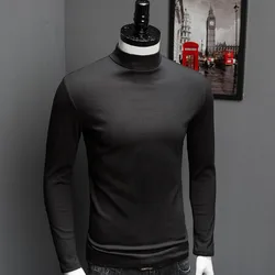 2022 Spring Autumn Luxury Solid Men's Turtleneck Long Sleeve High Collar Modal Slim Tops Oversized Men's Clothing Soft T-shirt