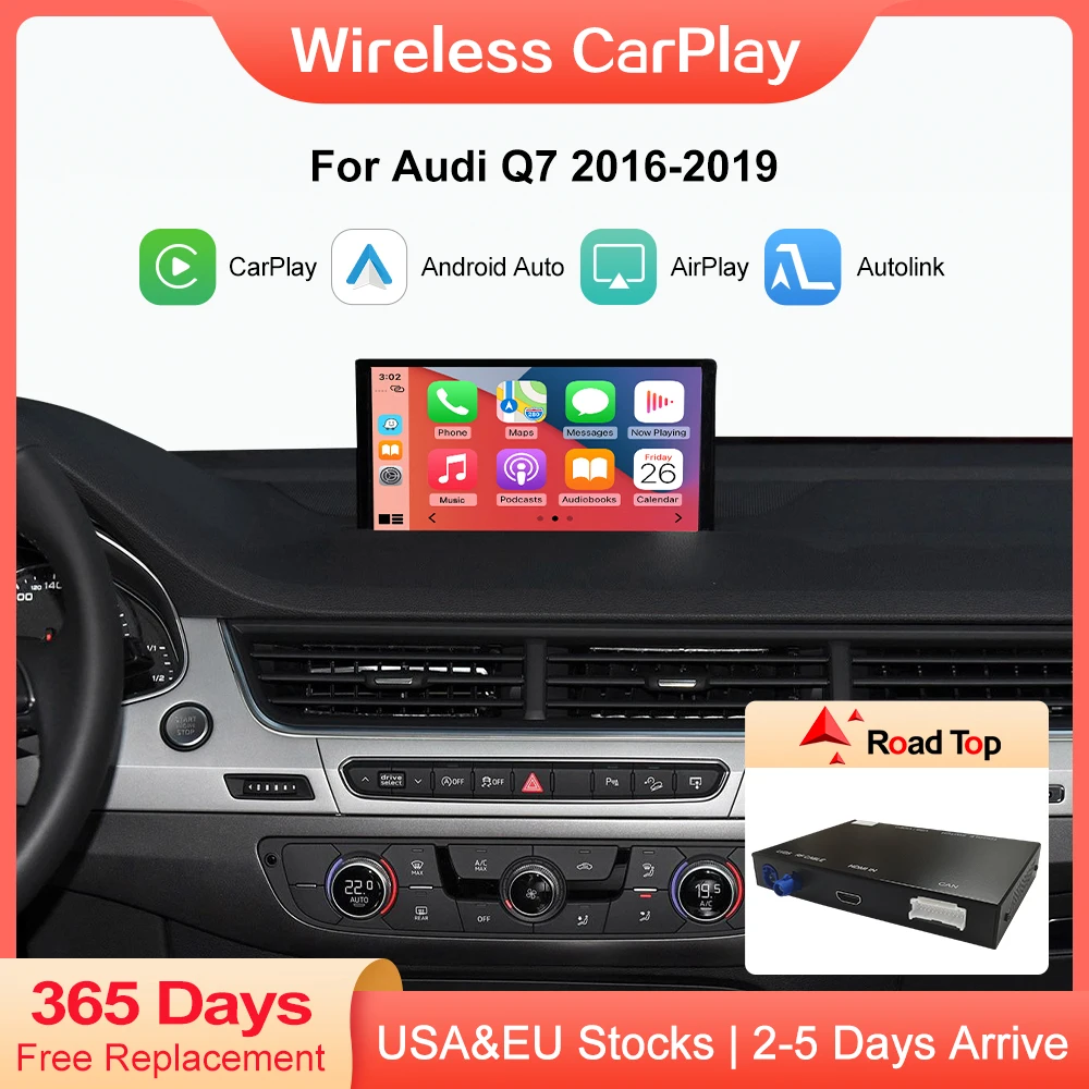 Wireless CarPlay Android Auto for Audi Q7 2016-2019, with MirrorLink AirPlay Reverse Camera USB Play HDMI BT Car Play Functions