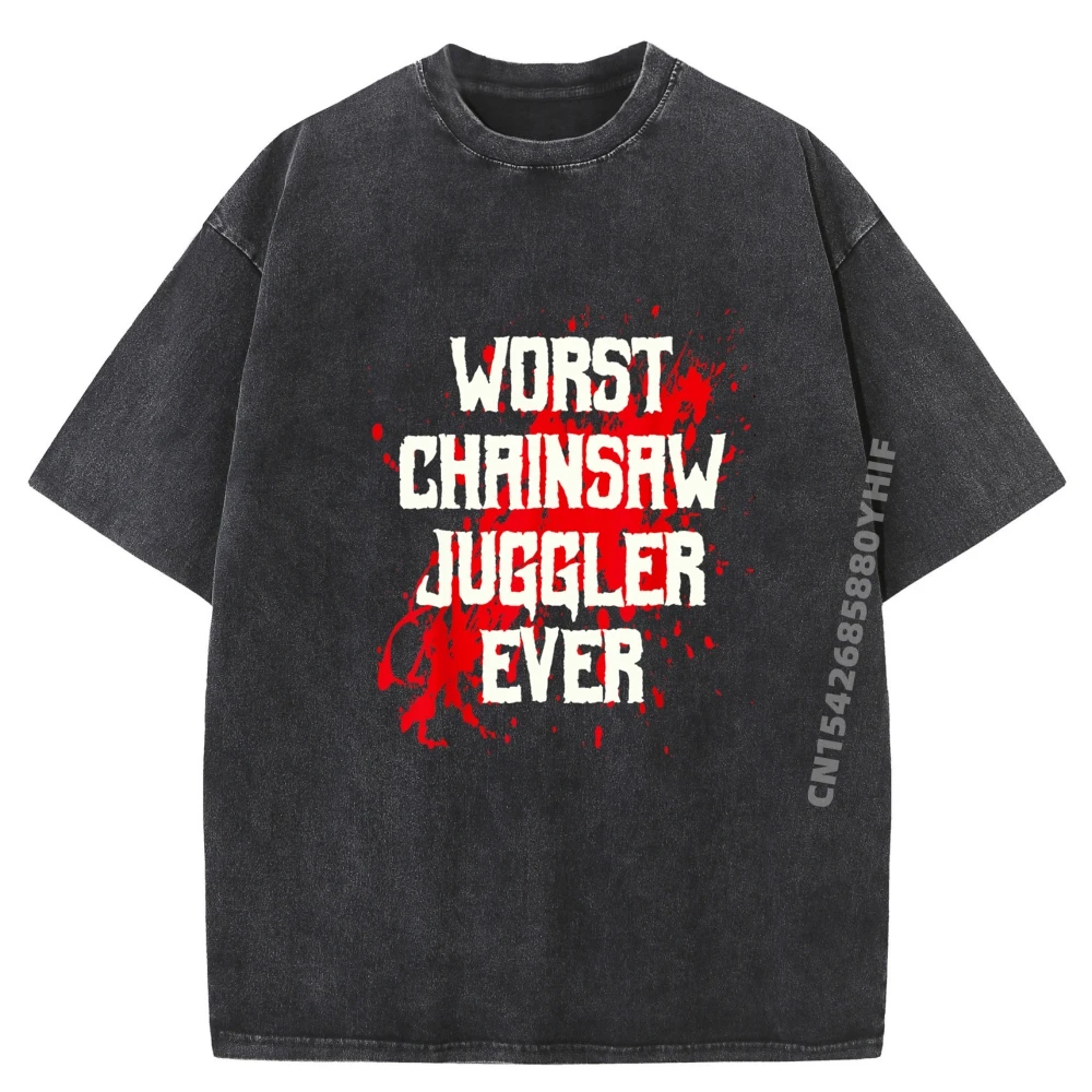 

Футболки Great Chainsaw Juggler Ever, оптовая продажа, рубашки из 100 шт., футболки с принтом слогана, мужская стираная рубашка для отдыха