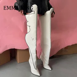 Women Patent Leather Crotch Boots Sexy Body Shape High Heels Over Knee Boots Ladies Back Zip Party Dress Shoes Botas De Mujer