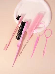 Set sikat rambut dan kepang, 5 buah / set, sikat sisir sobek, sikat tepi, alat kepang, alat kepang rambut, cocok untuk wanita dan pria 10 sisir kepang penjualan terbaik - №