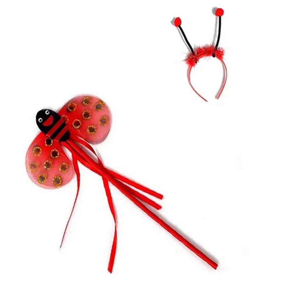 3Pcs Ladybug Headband Wings Hand Stick Set Durable Stretchy One Size Fits Most Kids Party Supplies Cosplay Props