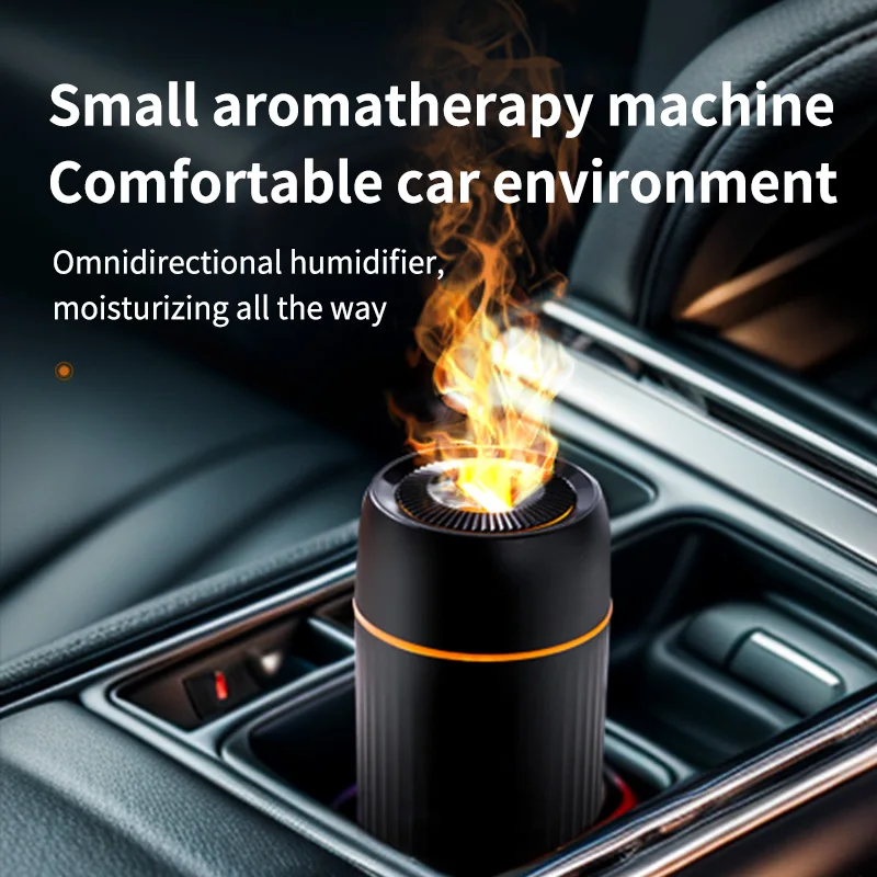 

Car Humidifier with Flame Light 100ml Aromatherapy Diffuser Air Humidifier Colorful Atmosphere Light Auto Interior Decoration