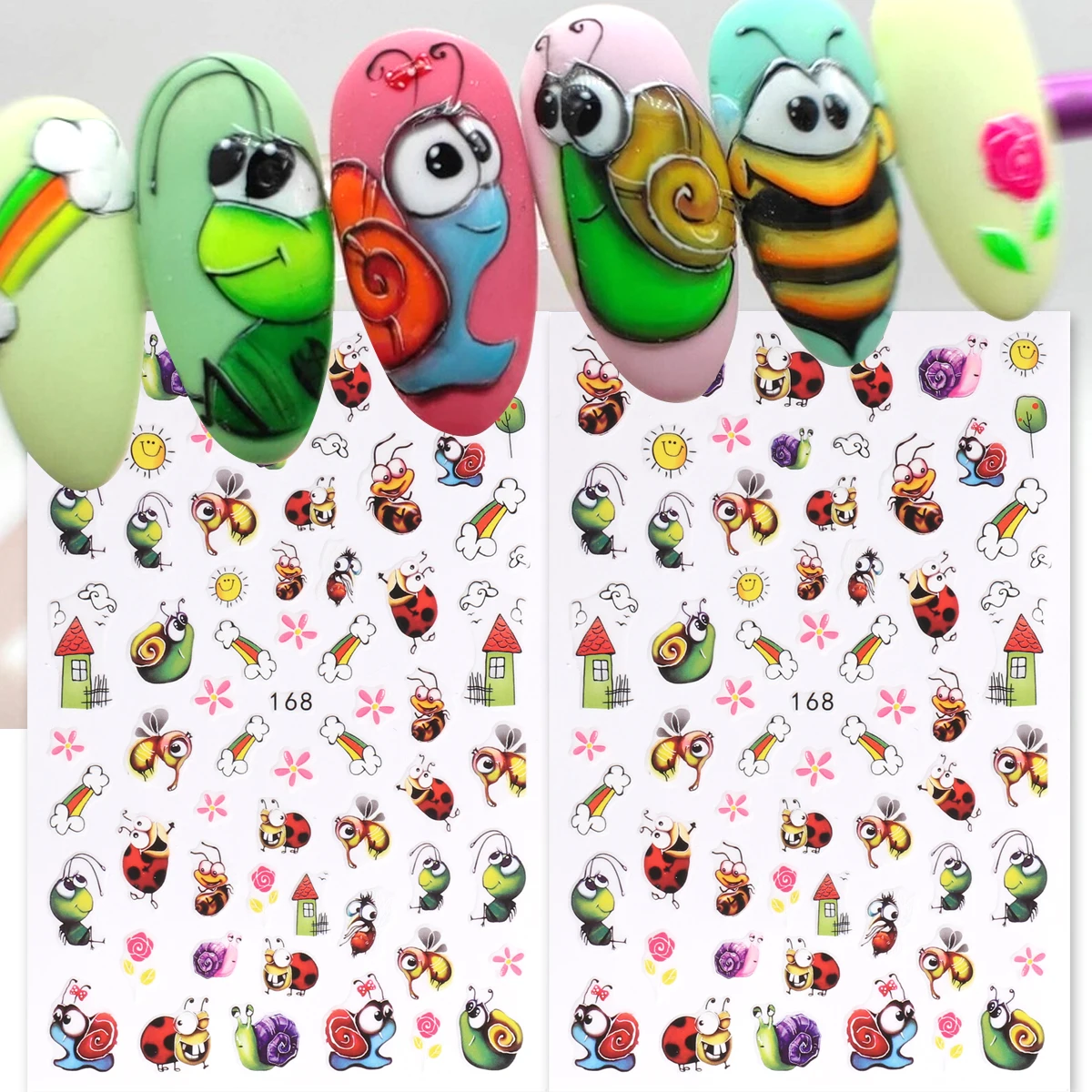 2pcs Cartoon Ant Nail Stickers 3D Cute Nail Decoration Ladybug Succulents Evil Eye Ice Cream Kawaii Sliders Summer Manicure Tips