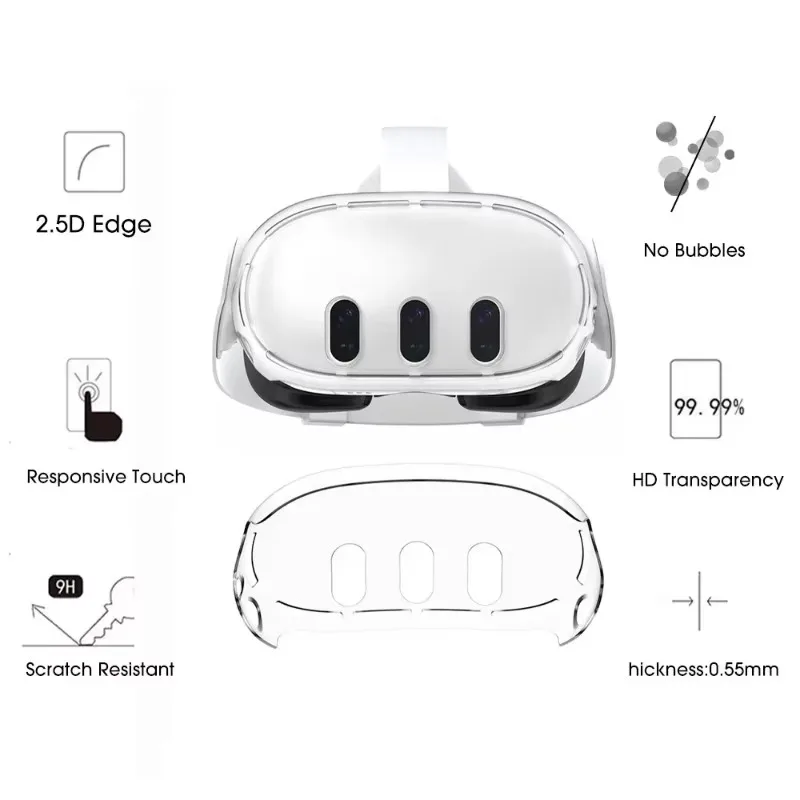 Transparent Shell Case For Meta Quest 3 VR Headset Protective Cover Camera Lens Protector Tempered Glass For Quest 3 Accessories