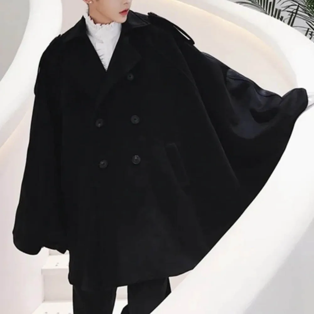 رجل الخريف كيب تقليد الصوف قوس هيم سترة الشارع الشهير موضة فضفاضة أنيقة مزاجه الشباب كيب ملابس للرجال 2025 جديد #2