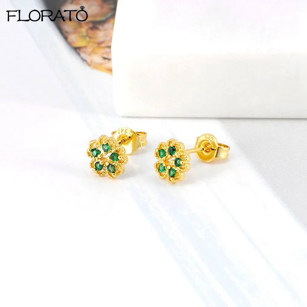 Square Green Crystal Stud Earrings for Women 925 Sterling Silver Ear Needle Earrings Wedding Party Jewelry Birthday Gift