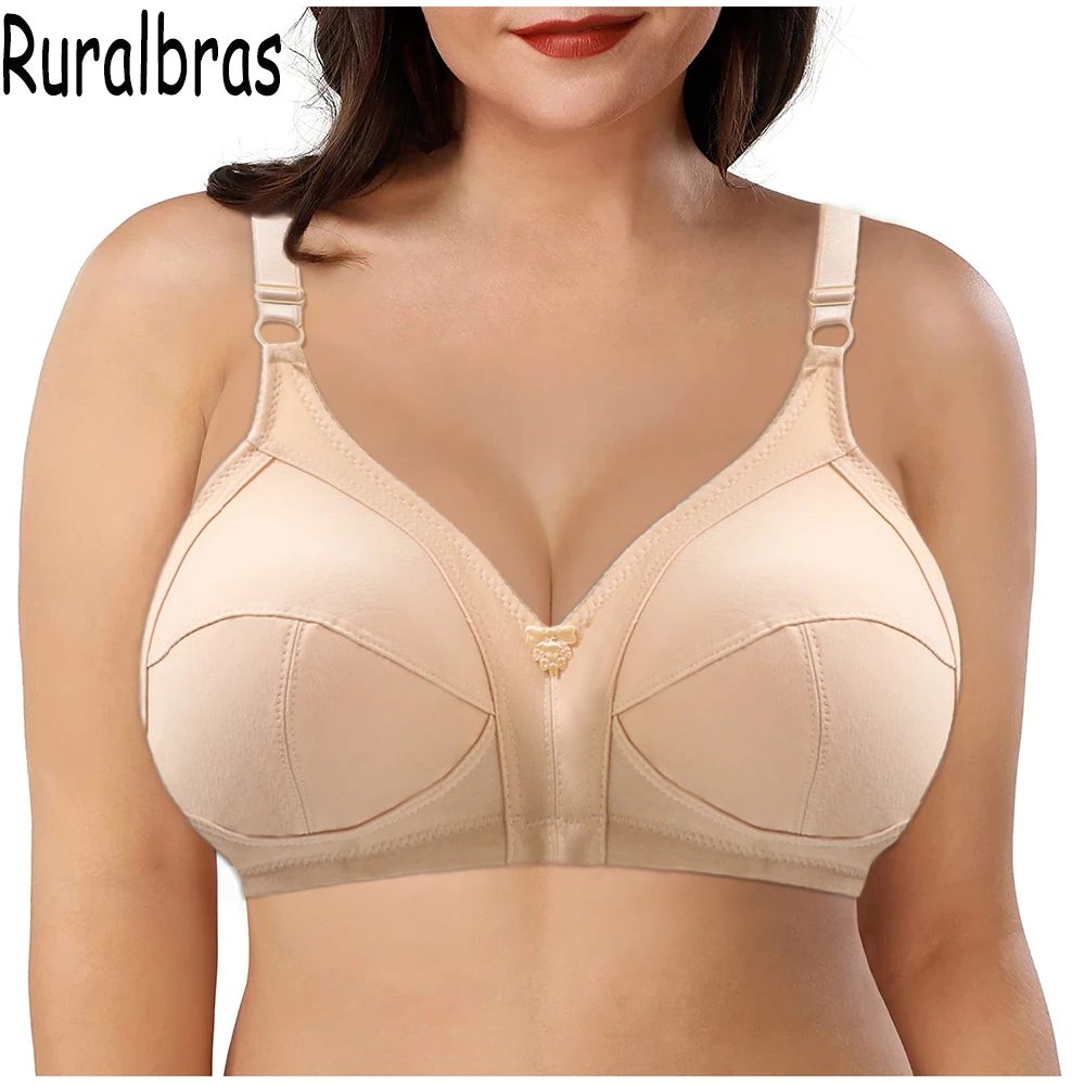 Ruralbras Ultra-Soft Bra Wire-Free Lingerie for Women Comfortable with Great Push UP Bra with Adjustable Straps Plus Size D/E/F