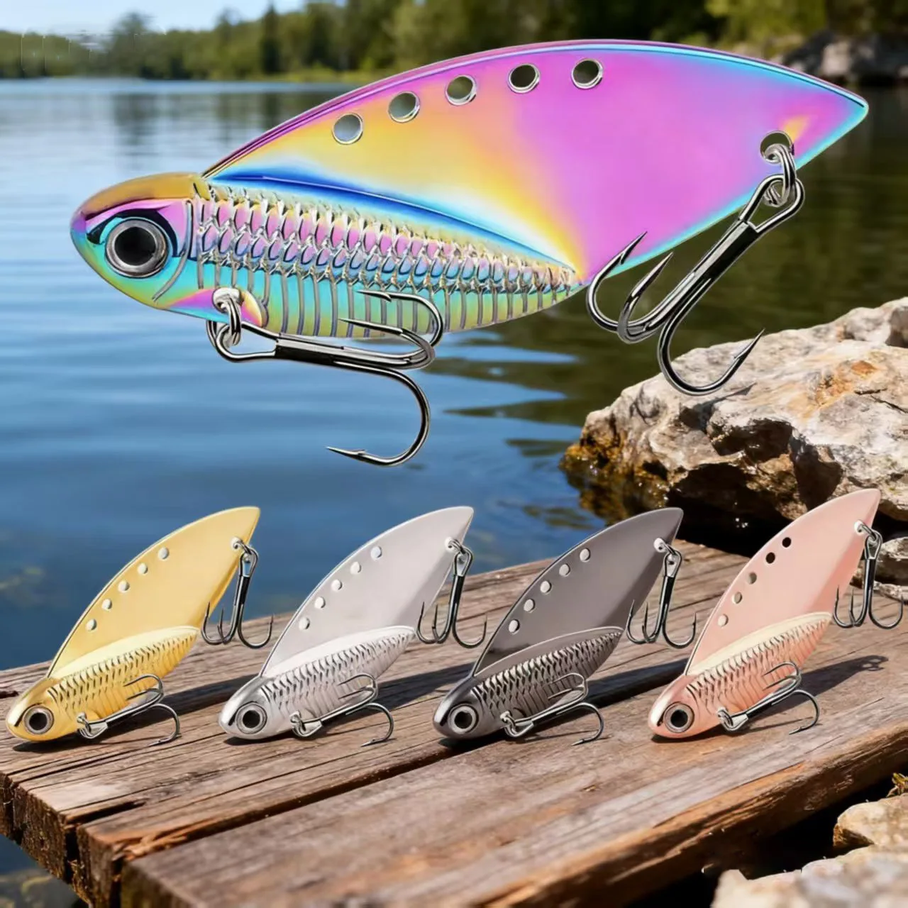 Señuelos de pesca VIB de Metal, 4/15 Uds., 7g/10g/15g/20g, cuchara giratoria, Crankbait, plata/oro/cobre, vibraciones vívidas, aparejos de señuelo duro para lubina