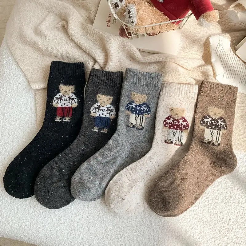 Urso dos desenhos animados meias femininas bonito kawaii harajuku respirável outono inverno moda urso meias femininas negócios presentes de natal