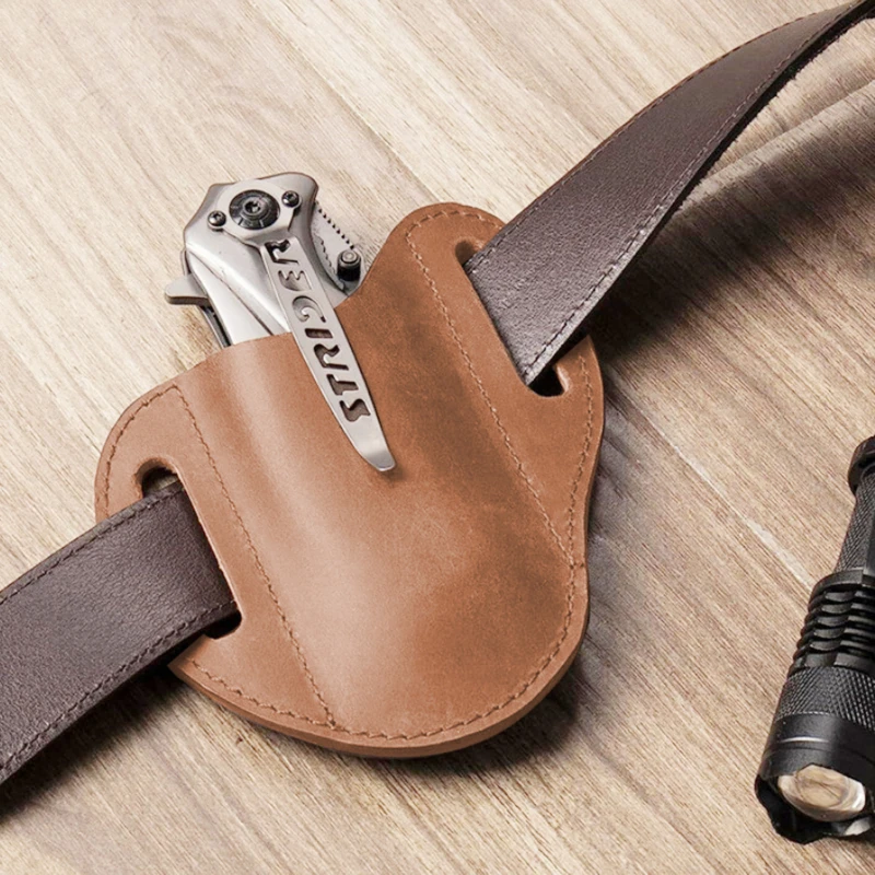 Funda de almacenamiento antiarañazos de cuero PU, cuchillo de película plegable, soporte de Clip para cinturón de cintura, paquete de cuchillos de bolsillo, herramientas para acampar