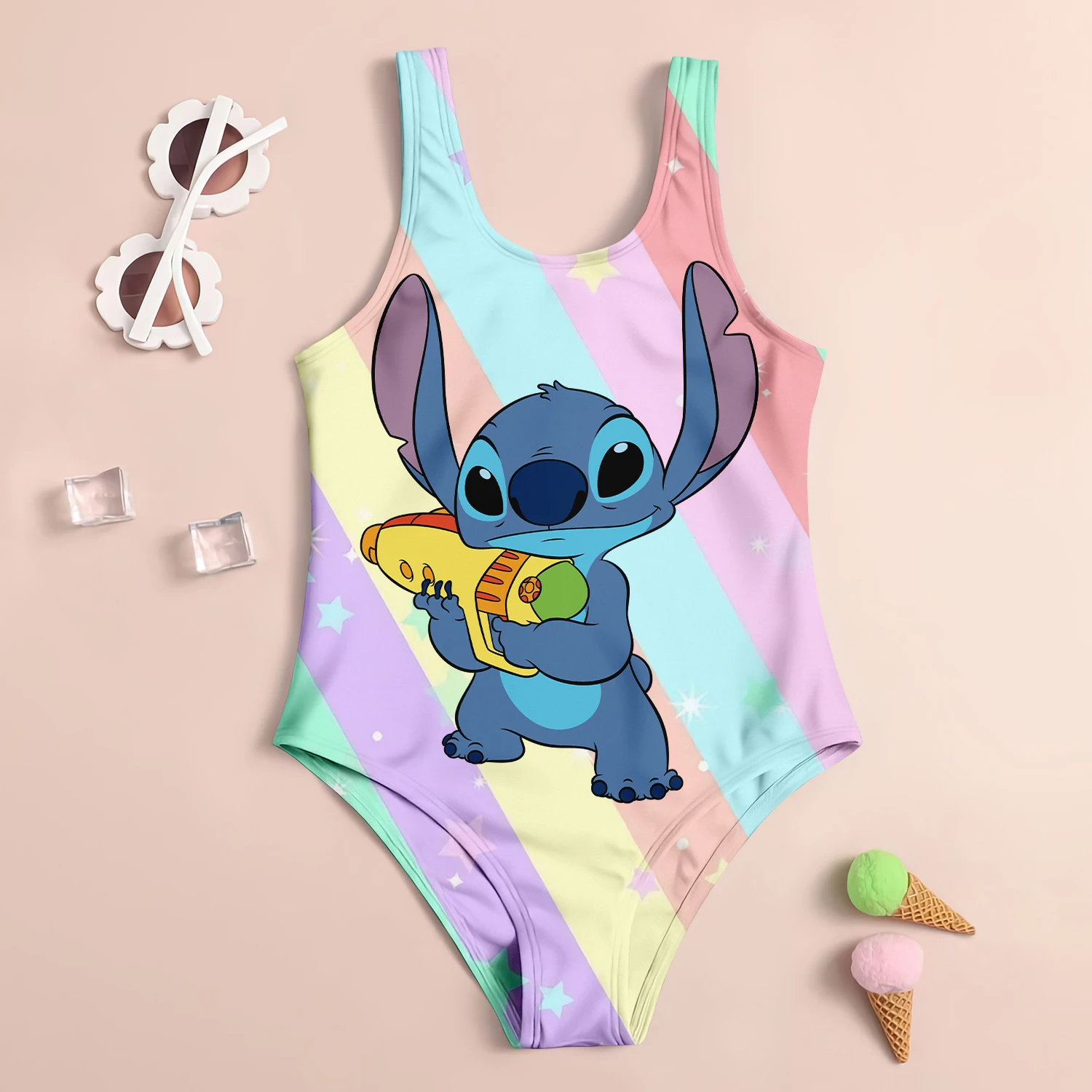 Vacation Baby Swimwear Girl Beach Cute Children\'s Swimsuit Summer 2024 Stitch Party Girls Bathing Suit Bikini Girls\' Kids Tops