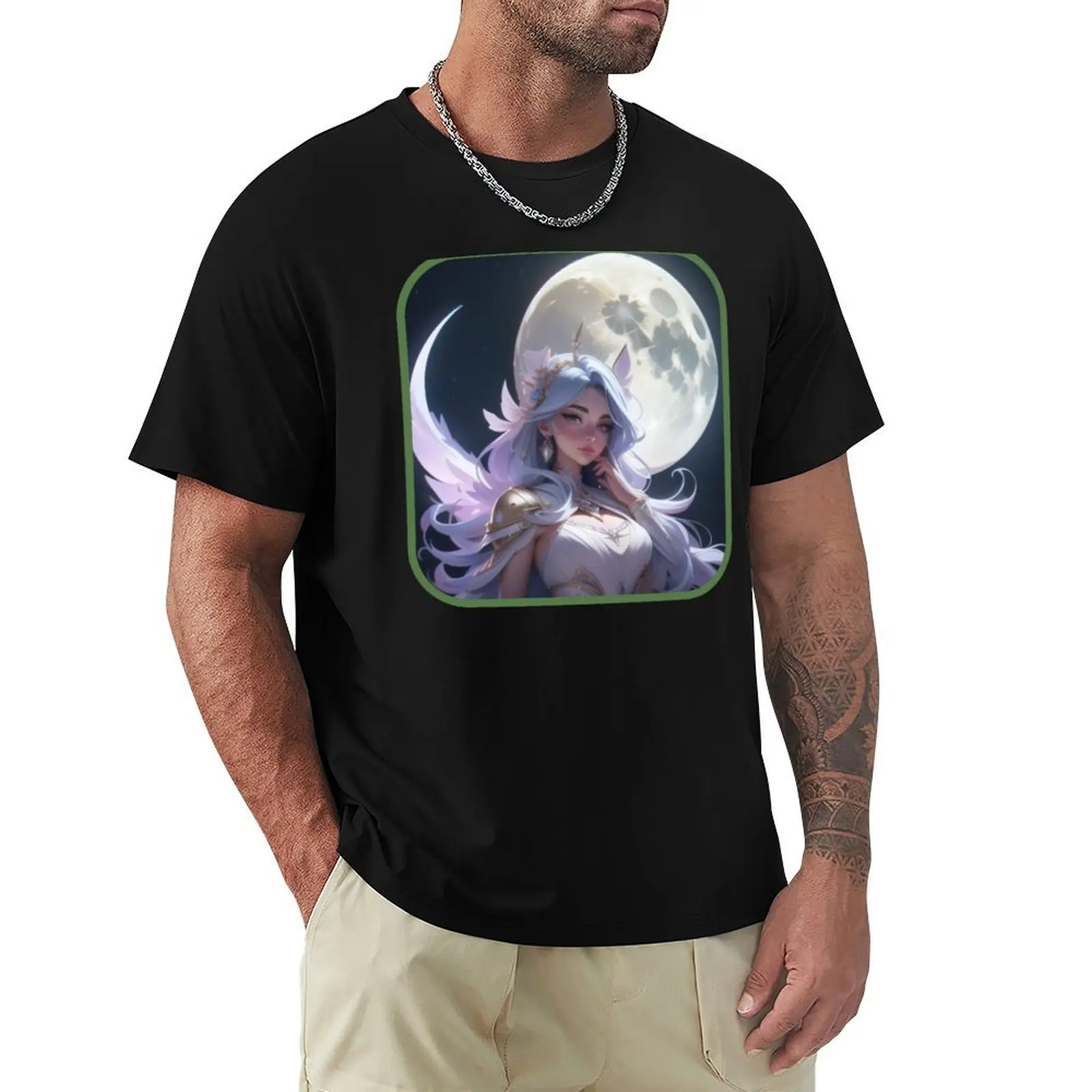 Ethereal Moon Goddess Anime Style T-Shirt Breathable Basic Cotton T-Shirt