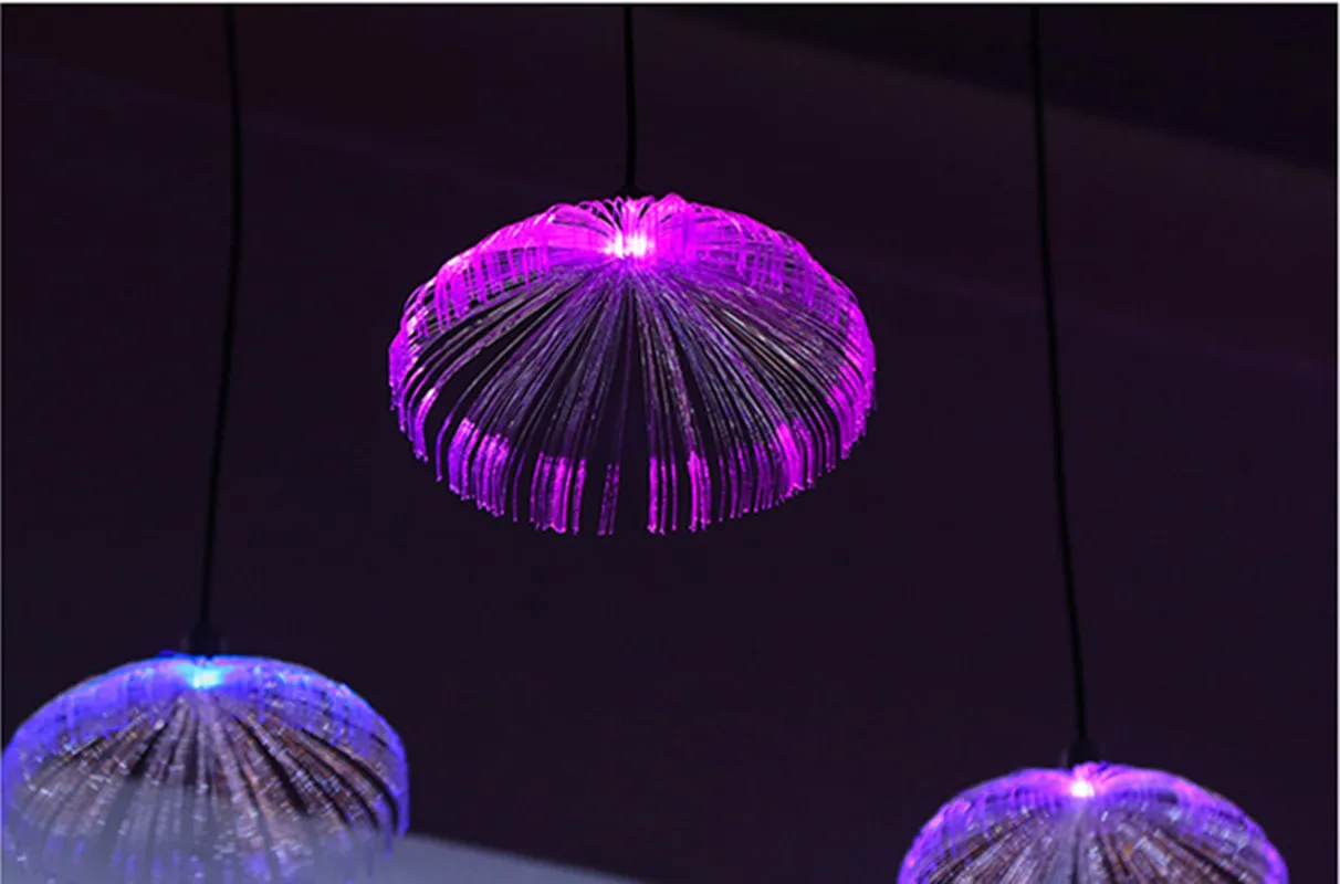 20CM Diameter Large Fiber Optic Jellyfish Lamp Music Restaurant Bar Atmosphere Decoration Small Pendant Outdoor Colorful