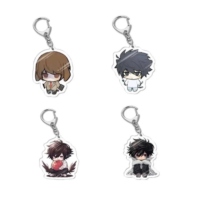 4pcs/Set Anime Death Note Acrylic Keychain Backpack Pendant Keyring L Yagami Light Key Chain Ornament Collection Gift For Friend