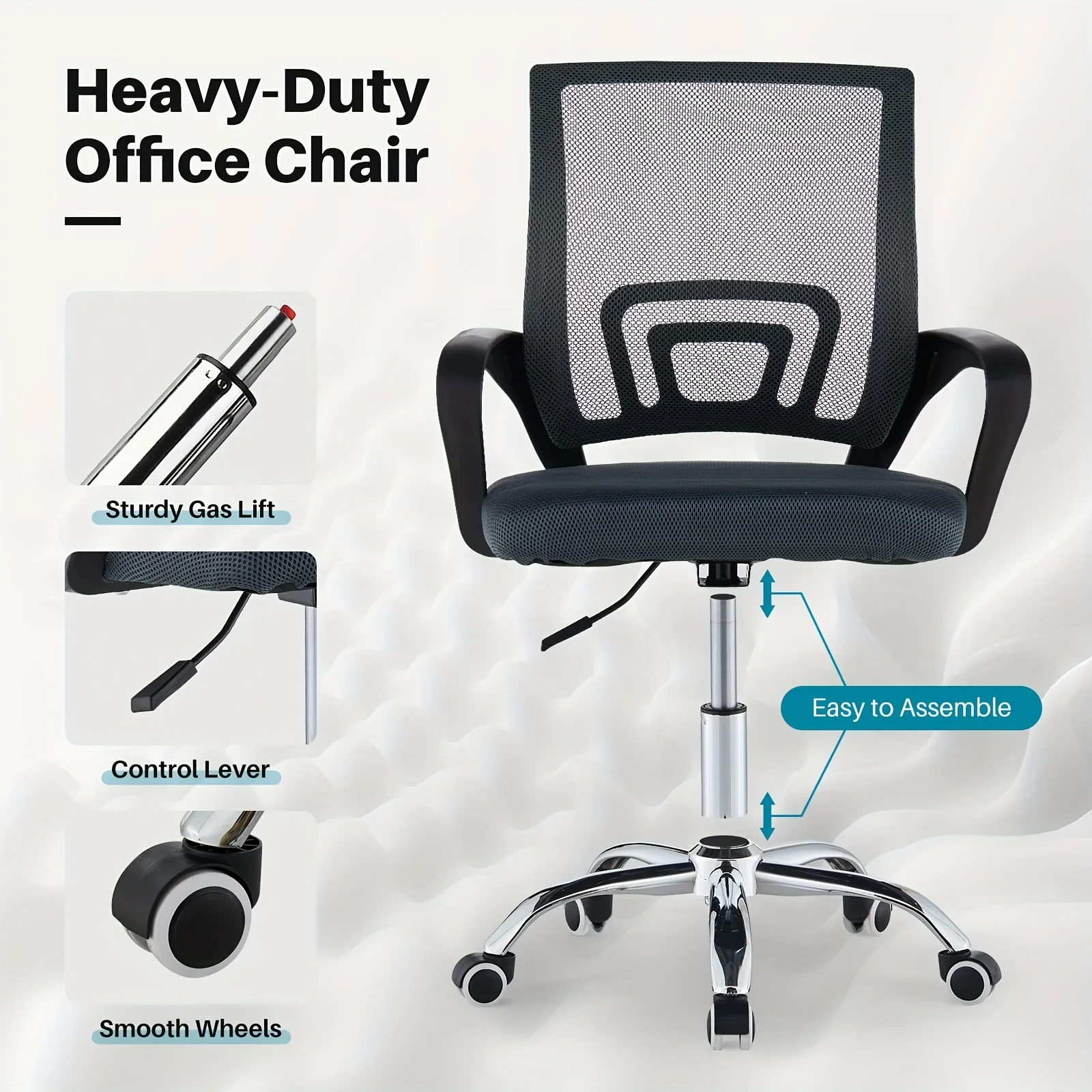 Ergonomic Mid-Back Office Chair with Adjustable Height  Breathable Mesh Executive Desk Chair with Lumbar Support