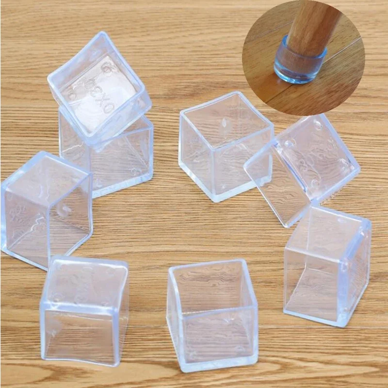 4 Stück Silikon-Stuhlbeinsocken Transparente Quadratische Tischfußabdeckungen Bodenschutzpolster Möbelrohrlochstopfen Wohndekor Neu – Detail 2