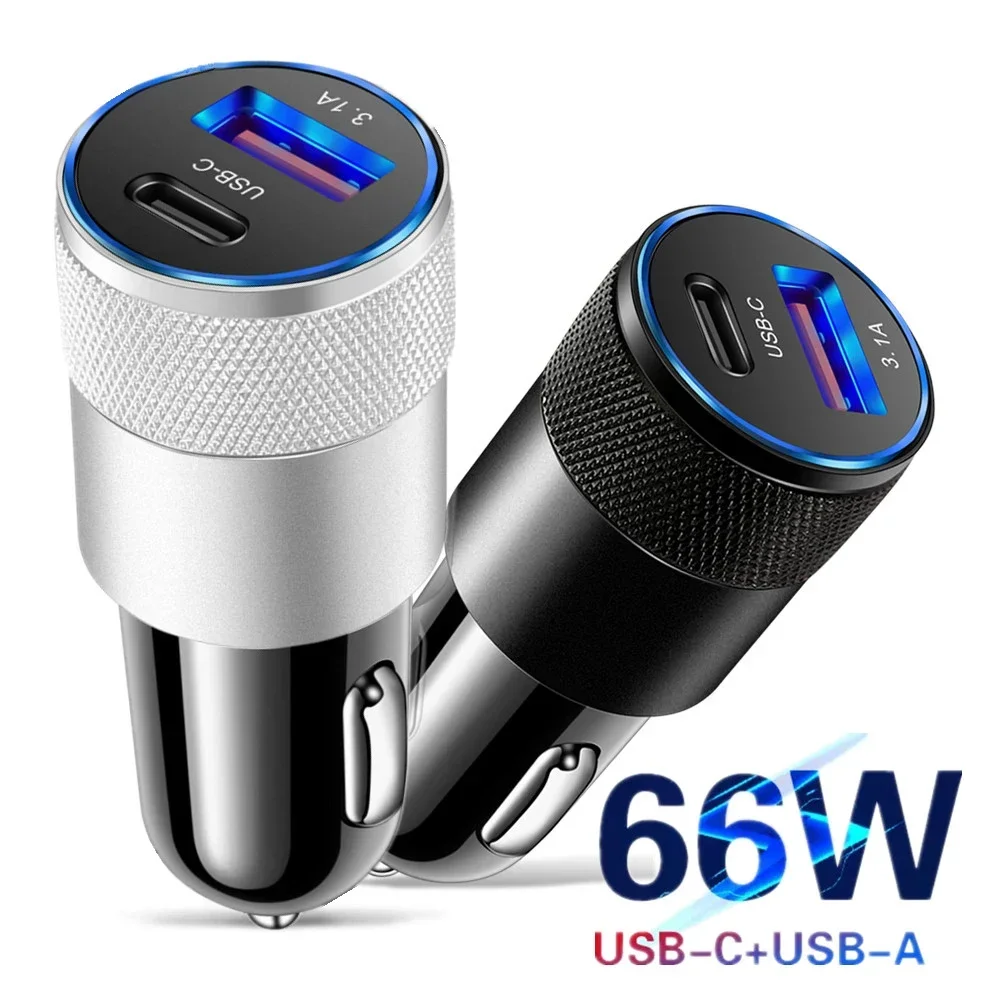 66W Car USB Adapter Fast Super Car Charger Cigarette Lighter PD USB Car Charger Auto Parts Accessories For iPhone Xiaomi Samsung