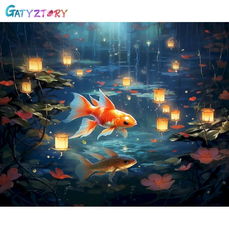 

GATYZTORY Modern Painting By Numbers With Frame 40x50cm Kits Flower Lantern Carp Landscape Picture With Numbers For Home Decors