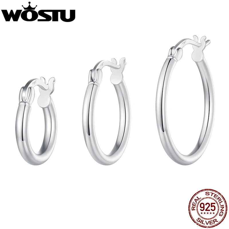 WOSTU Solid 925 Sterling Silver Geometric Large Circle Hoop Earrings For Women European Simple Statement Jewelries Wedding Gift