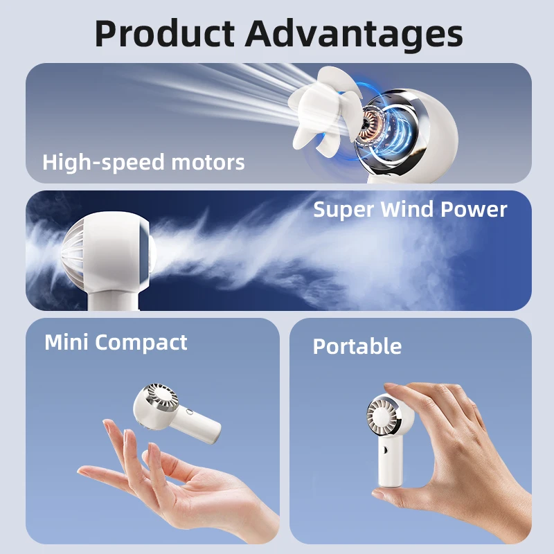 2025 New Ultralight Only 60G Mini Size Handheld Fan Portable Fan Air Cooler Pocket Fan Rechargeable for Travelling Shopping