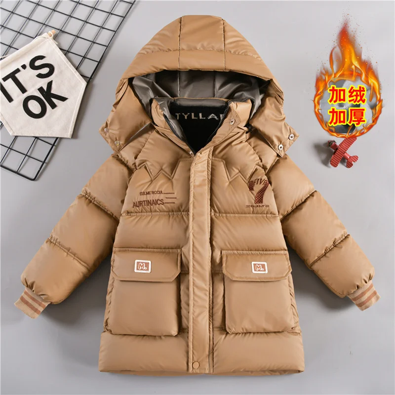 

Boys Winter Padded Down Coats 2024 New Children Thickened Warm Outerwear Kids Fashion Cotton Parkas Clothes Casual Hooded Jacket