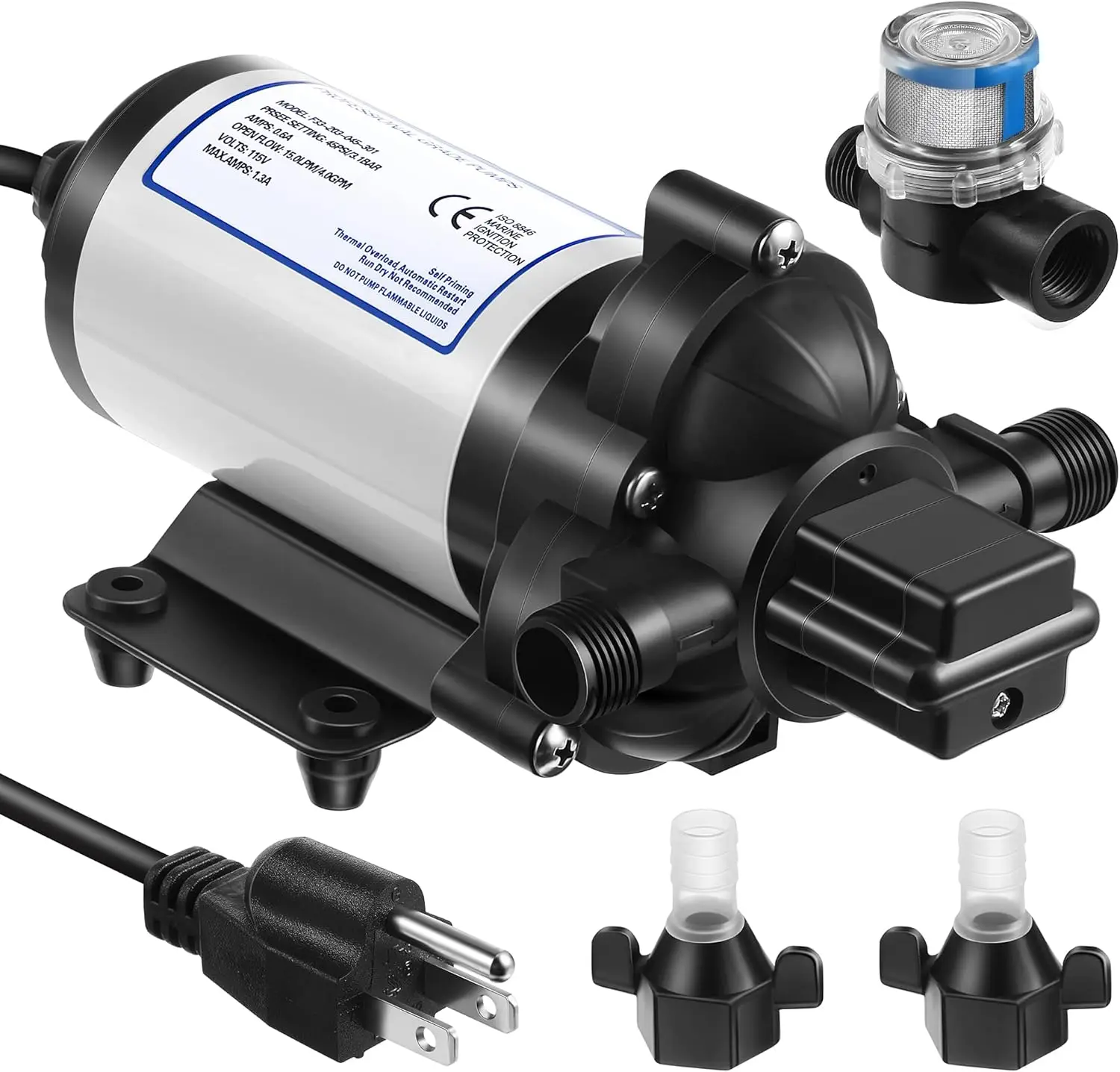 

115V 4 GPM 45 PSI Self-Priming Water Booster Pump with Filter for RV Home Garden Industrial Use
