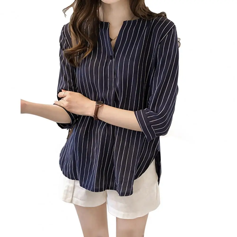 Elegant  Stylish Lady Classic Shirt Formal Working Clothes Comfortable Women Top V Neck   Daily Wear