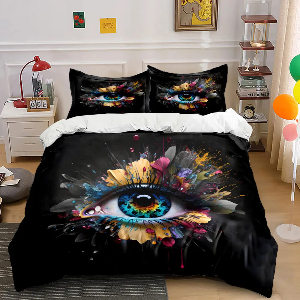 "Abstract Eye Art Decor Set" Bedding Set with 1 Duvet Cover 2 Pillowcases Single Double King Queen, Gift