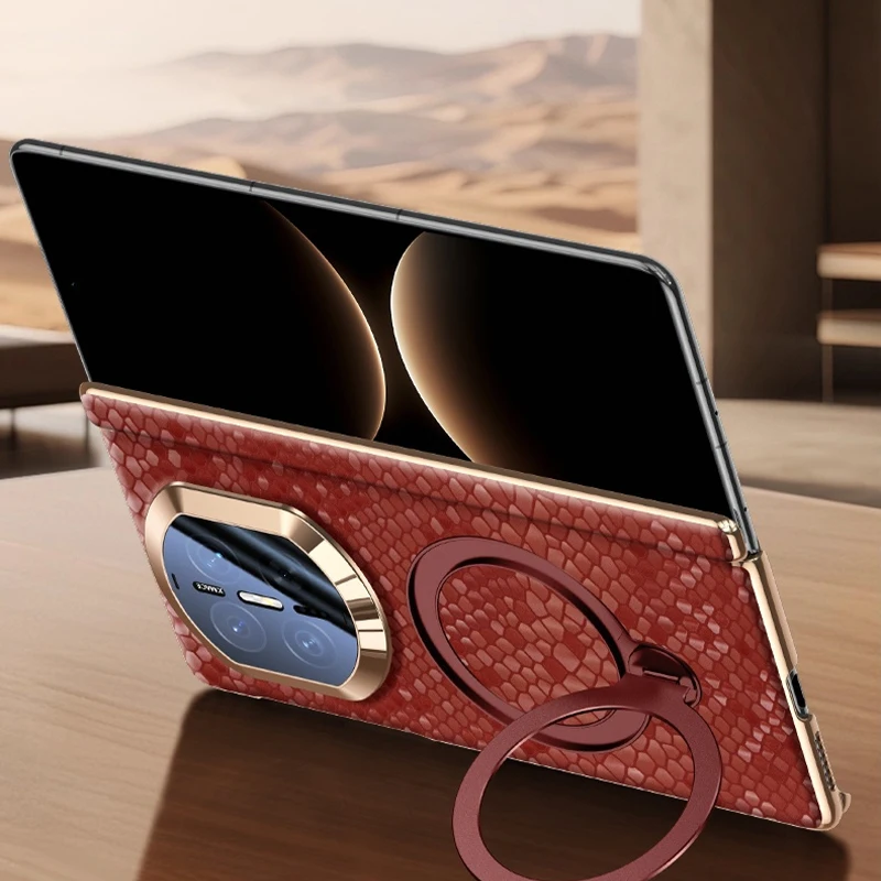 High End Dragon Scale Texture Genuine Leather Phone Case, For Huawei Mate X7 X6 X5 Lens Full Protection, Rotating Bracket Cover