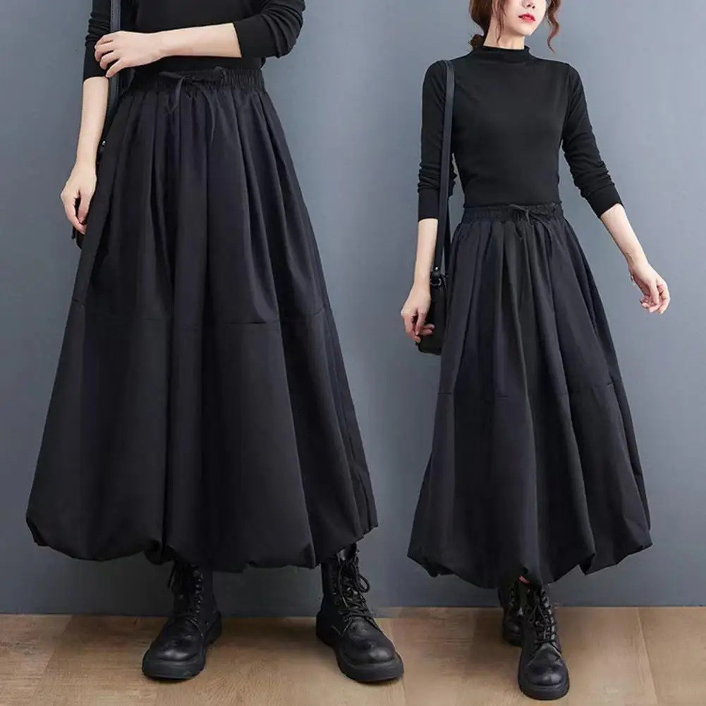 1Pc Women Maxi Skirt with Pockets Warm Kawaii Women Puff Skirt Thick Woolen Women's High Waist A-line Maxi Skirt Woman Clothing