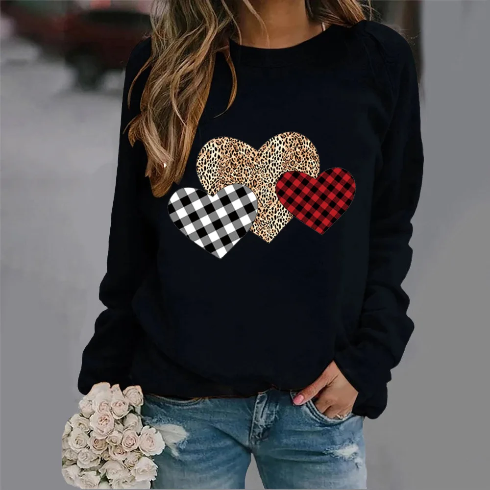 Crew-neck Hoodie Leopard Print Love Print New European and American Valentine\'s Day Hot Sales Sweatshirt Sweatshirts