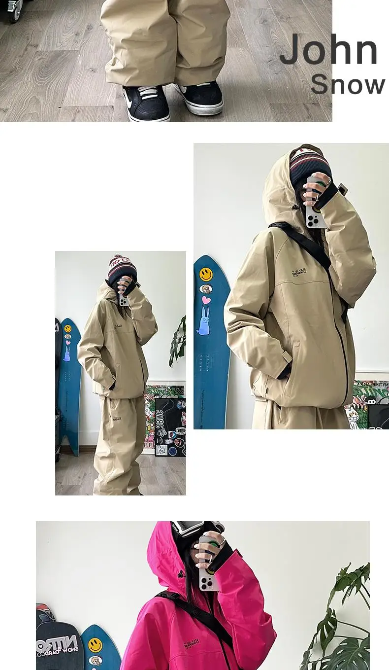 John Snow 2025 Neuer Unisex Ski-Anzug für Einzel- und Doppelbretter, Locker Geschnittener Wasserdichter Wärmehaltender Skianzug mit Skihose und Skijacke – Detail 16