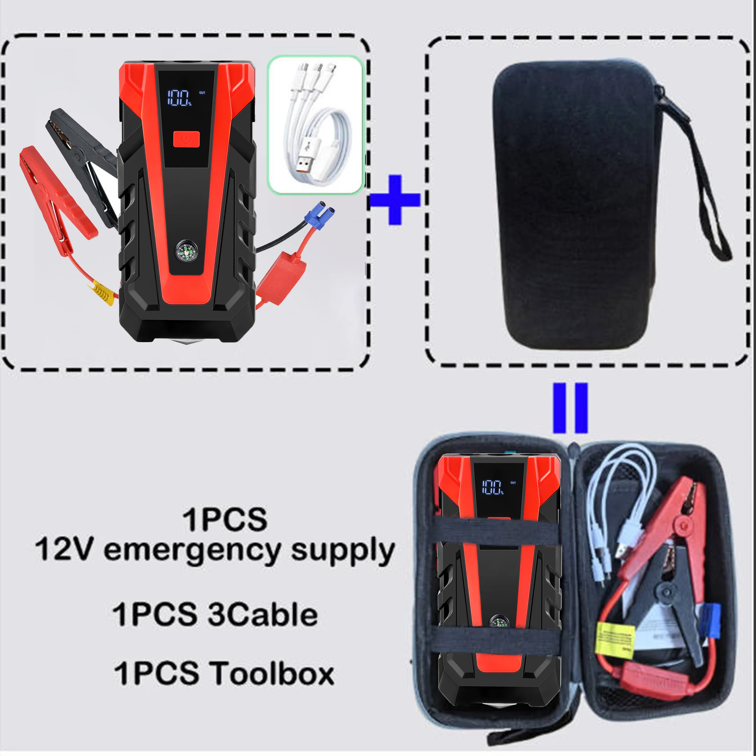 2026 Geüpgradede 99800mAh 12V Starthulp: Draagbare Lithium, Dubbele USB, Zaklamp, Noodautoaccu Booster