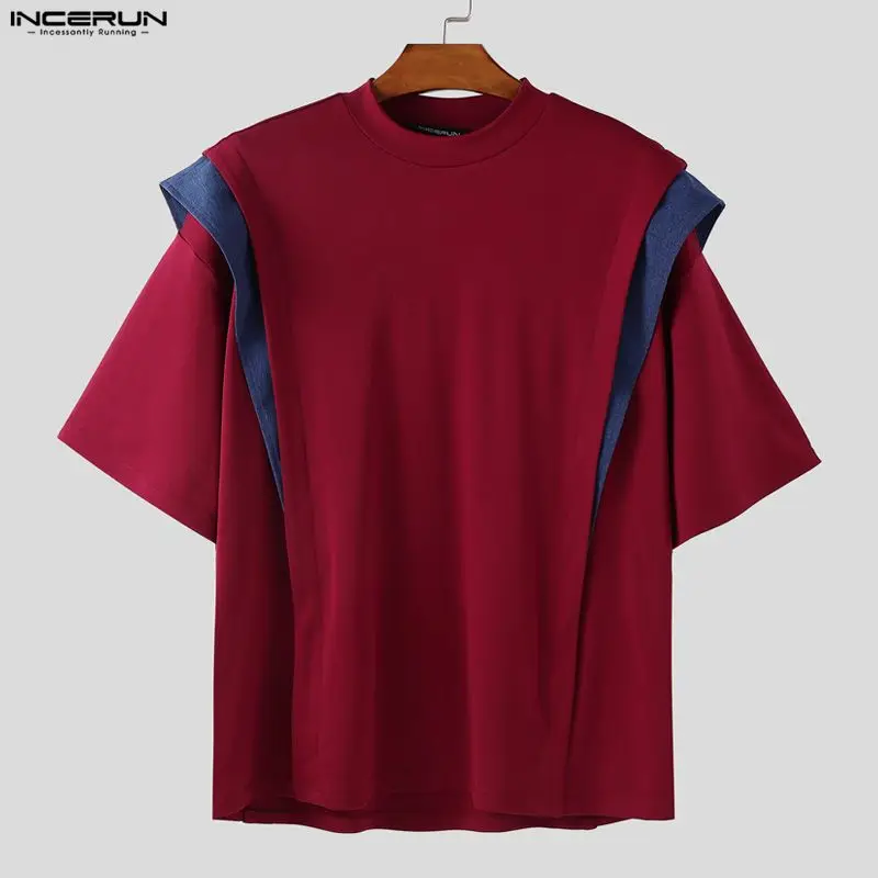 

INCERUN Men T Shirt Patchwork O-neck Short Sleeve Loose Male Tee Tops Streetwear Korean Style Fashion Casual Men Clothing S-5XL