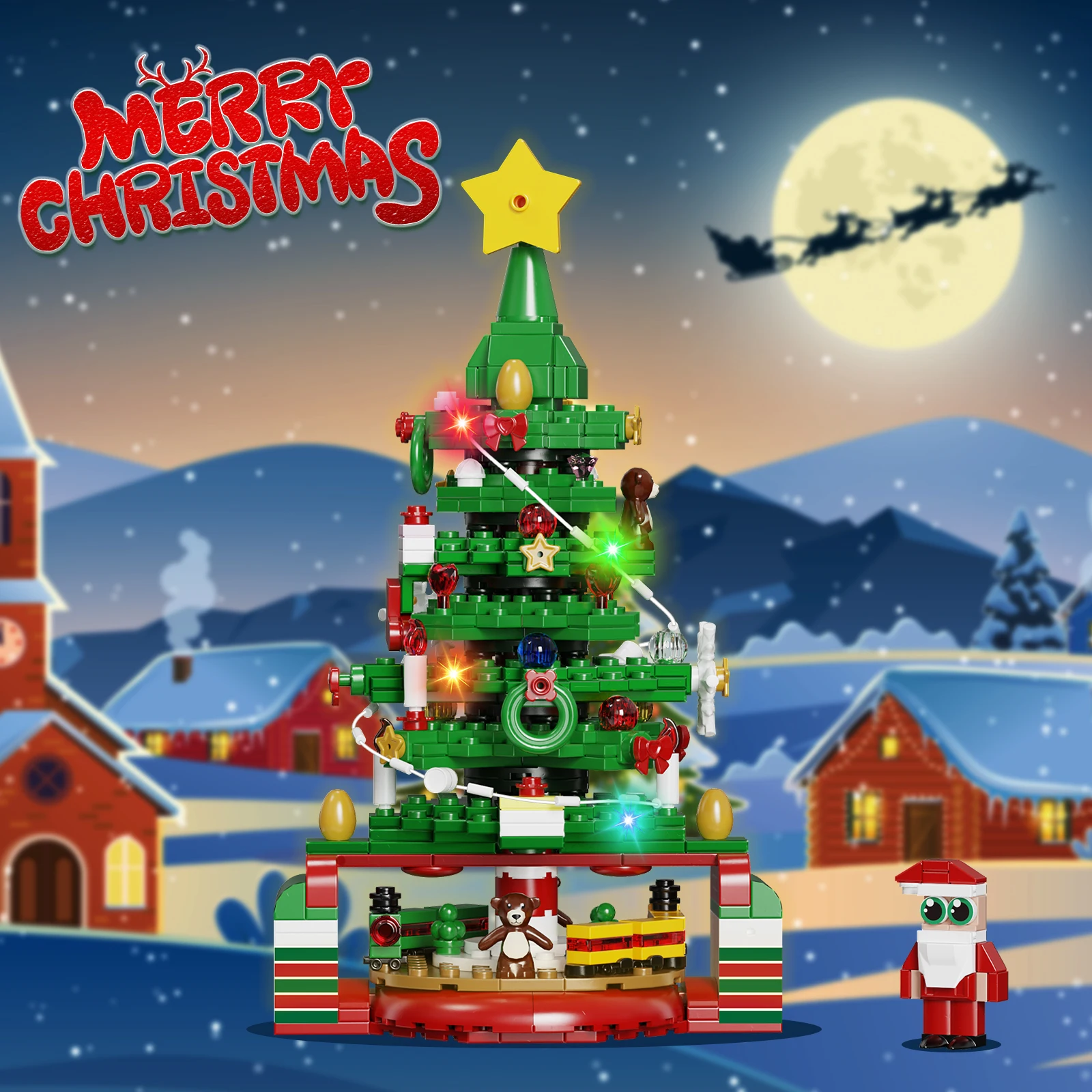 434PCS Advent Calendar Christmas Tree Building Block Set with LED Christmas Tree Block Sets Christmas Gifts for Kids Adults