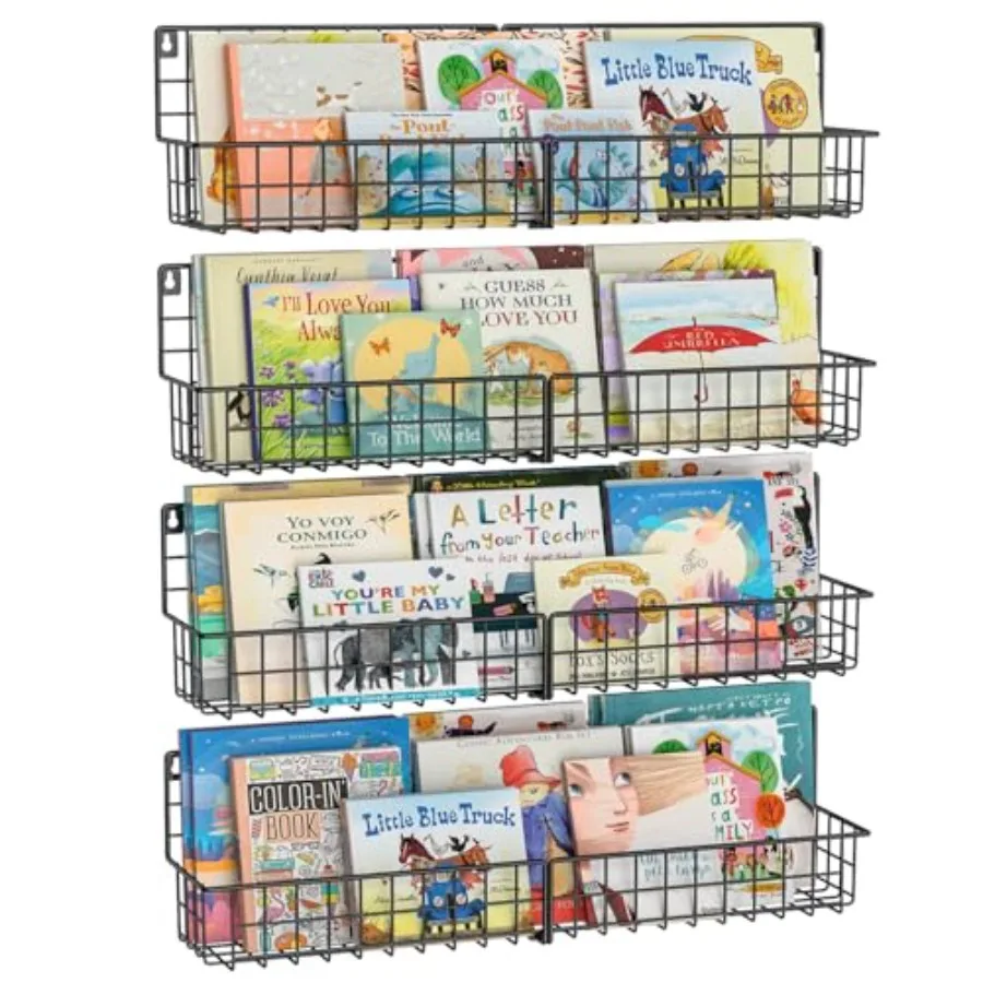 

Wall Mounted Bookshelf Floating Metal Book Shelves for Nursery Toddler Classroom Hanging Book Shelf Organizer for Room Decor Bl