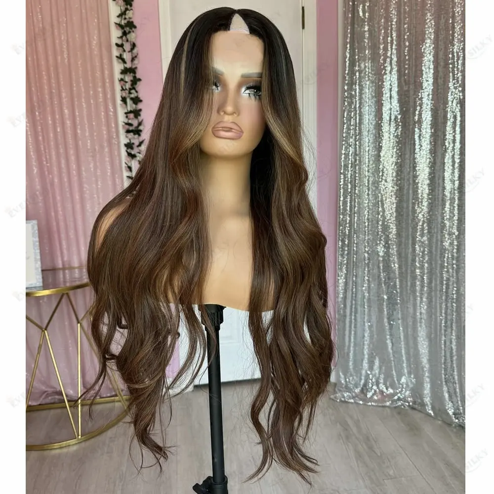 

Natural Wave Black Brown Balayage 1x4 Size U Part Wig Human Hair With Clips For Woman Easy Wear Glueless Remy Indian V Part Wigs