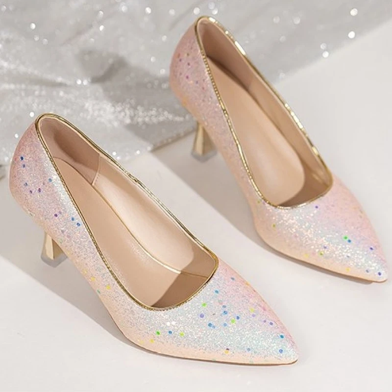 

NEW Sequins Women Pumps 2024 Comfort Fashion Luxury Crystal High Heel Party Wedding Shoes Woman Elegant Pointed Toe Pumps