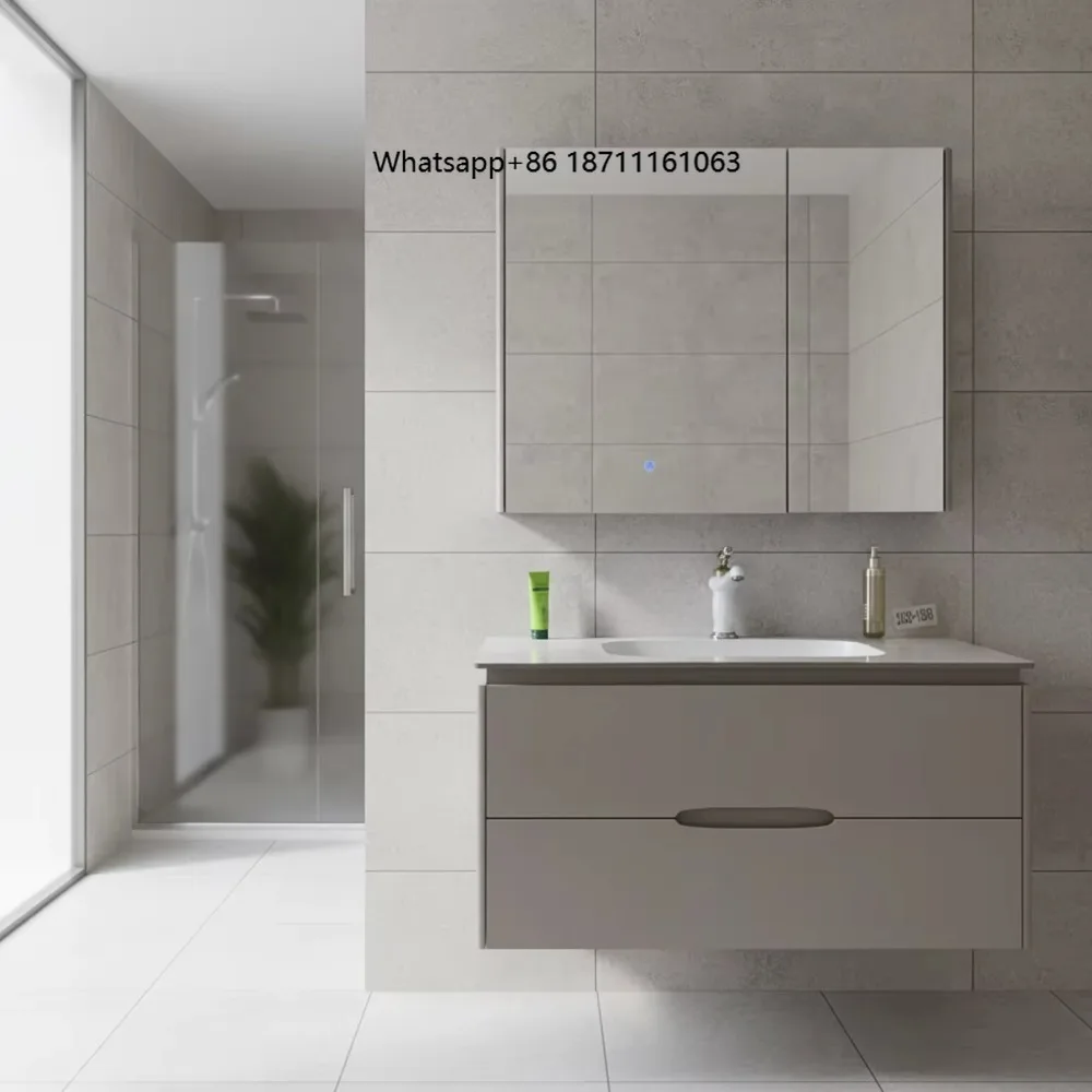 Custom Eco-Friendly Solid Wood Marble Bathroom Vanity Set Luxury Modern Designer Wall-Mounted LED Mirror Cabinet 5 Apartment