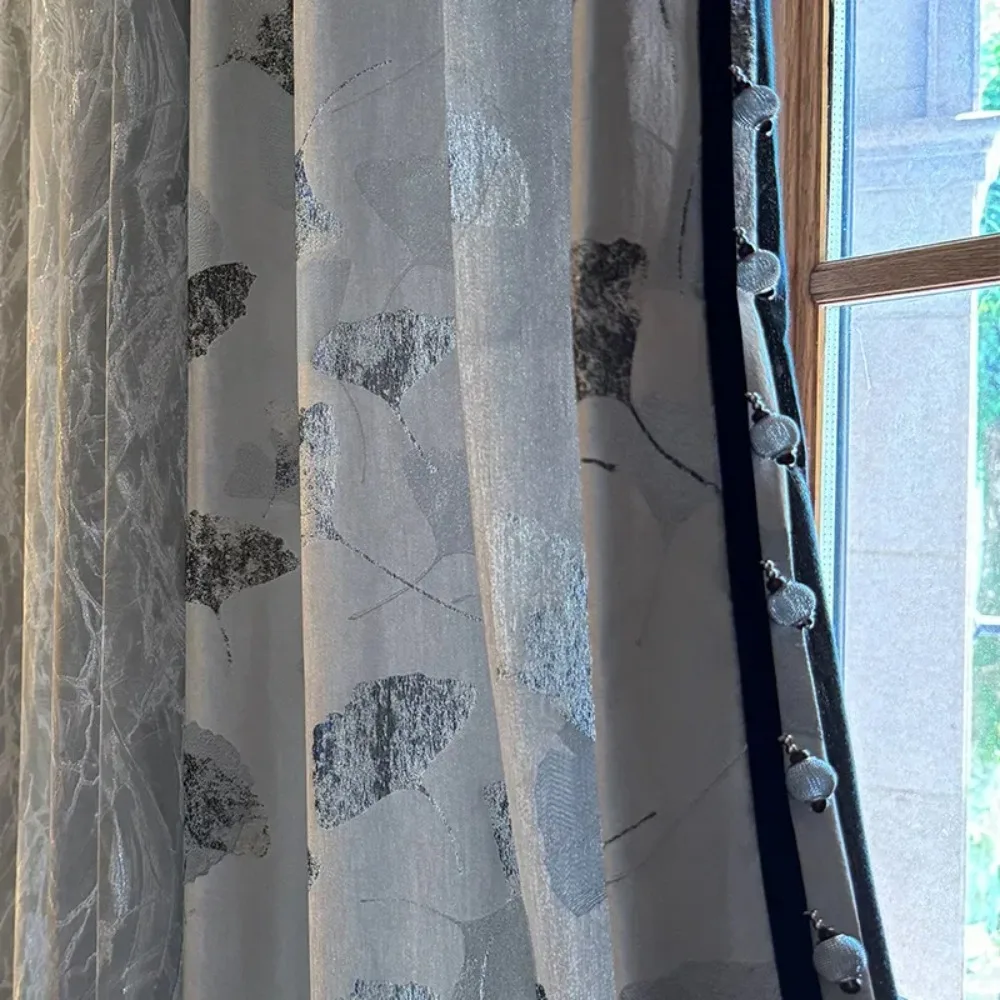 

Light Luxury Curtain for Living Room Bedroom Plant Jacquard Window Curtains High Quality Blackout Curtain Fabric Decor