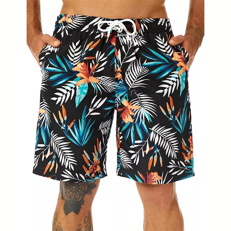 

Summer New 3d Printed Flower Beach Shorts Men Tropical Plants Graphic Swimming Trunks Surf Board Shorts With Drawstring