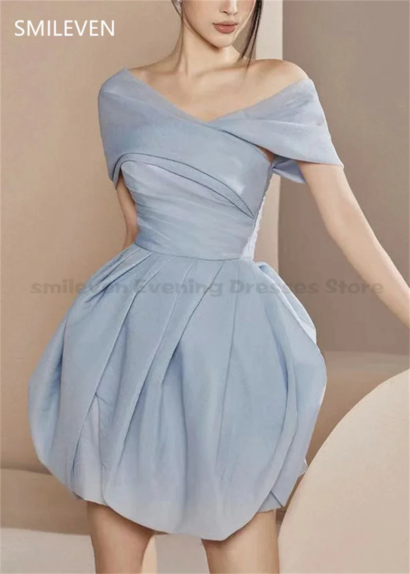 Smileven A ラインイブニングドレスオフショルダーノースリーブショートウエディングドレス背中の開いたフォーマルパーティードレスカスタマイズ 2025